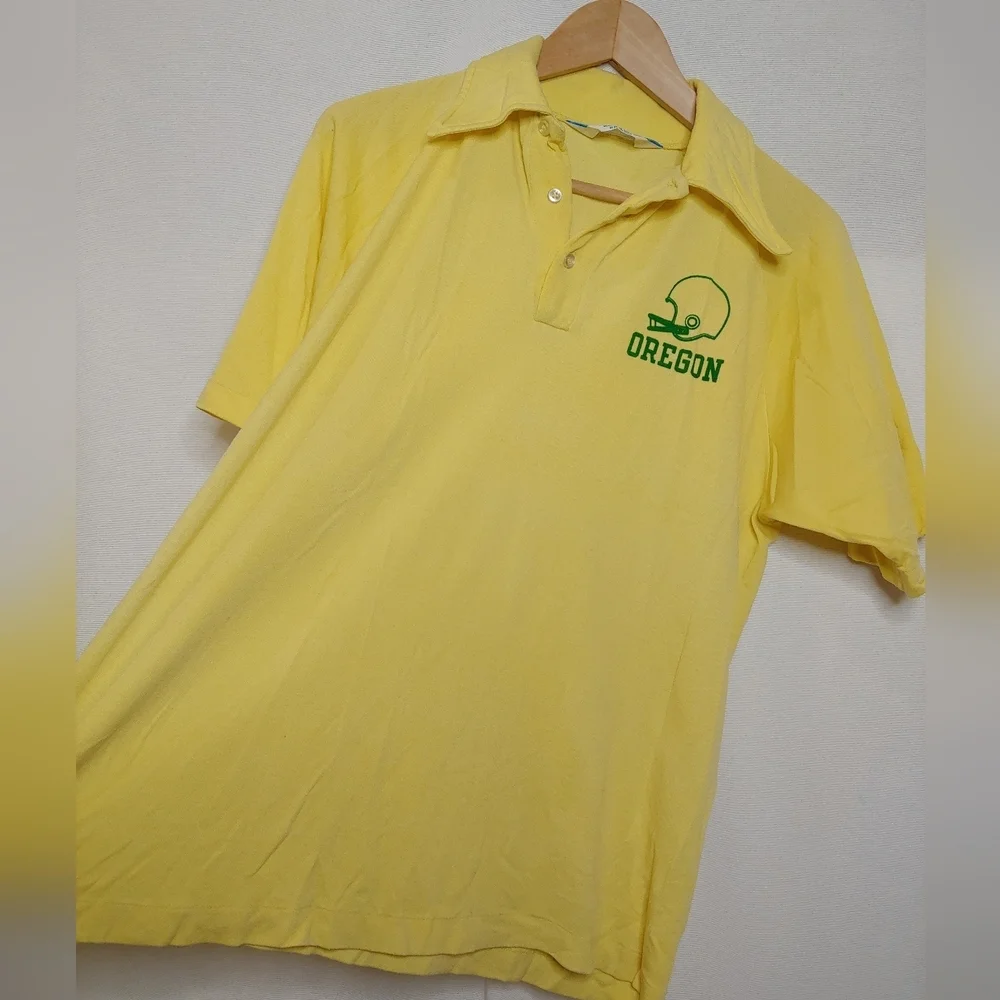 Vintage Champion University of Oregon Ducks Football Polo Shirt Yellow 60s 70s L - Picture 4 of 11
